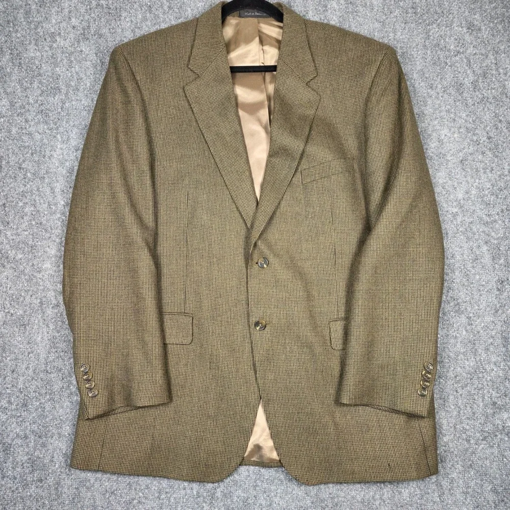 Chaps Blazer Mens 46L Lambswool Tan Birdseye Tweed Sport‎ Coat Classic Academic
